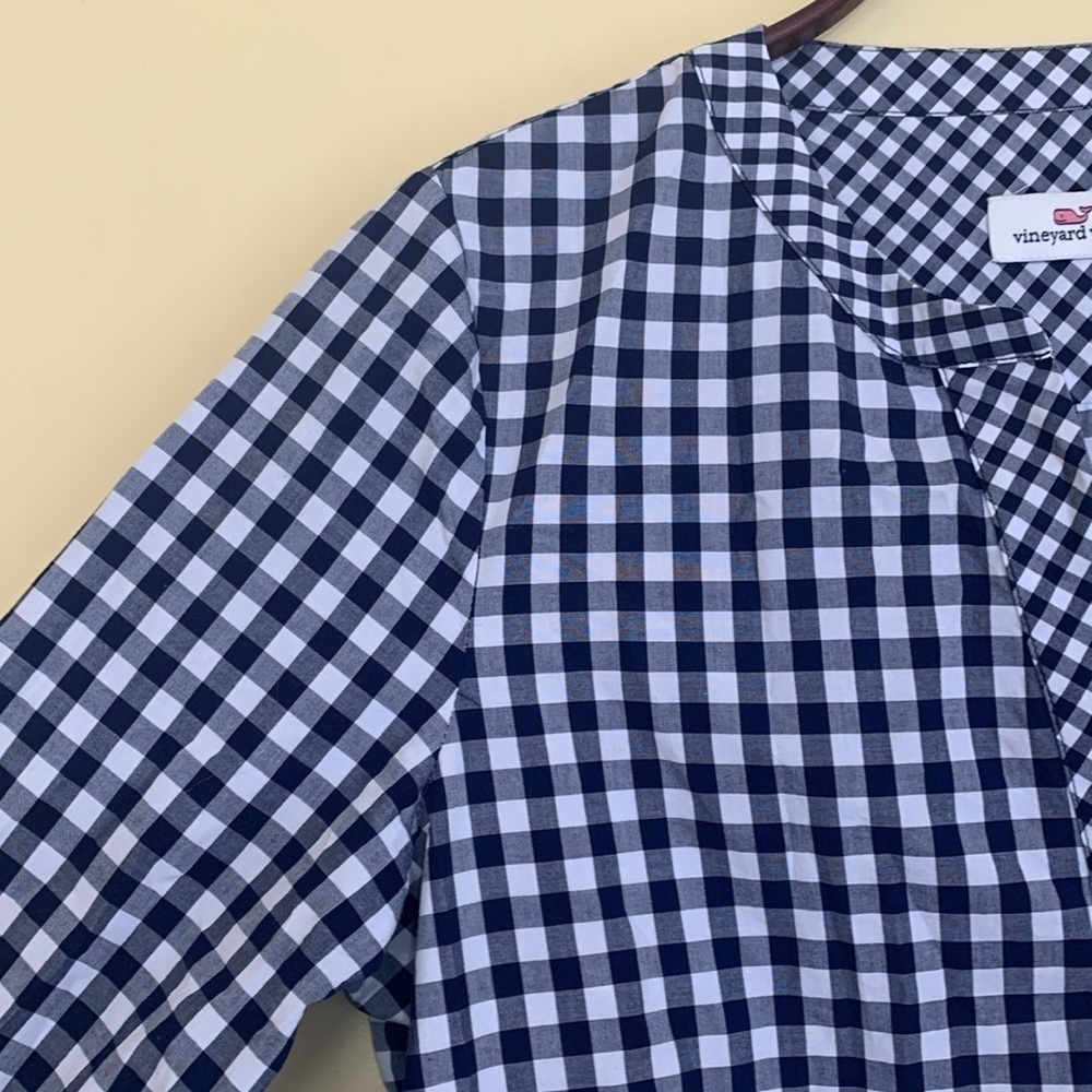 Vineyard Vines 100% Cotton Mixed Gingham Tie Sleeve High Low Hem Pullover Top S - Picture 13 of 17